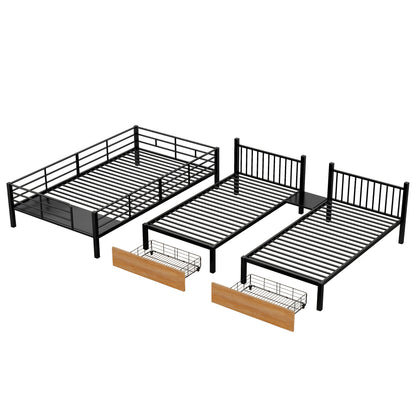 Full Over Twin-Twin Triple Bunk Bed With Drawers And Staircase - Black - The Sleep Loft - Online Mattress Showroom NYC