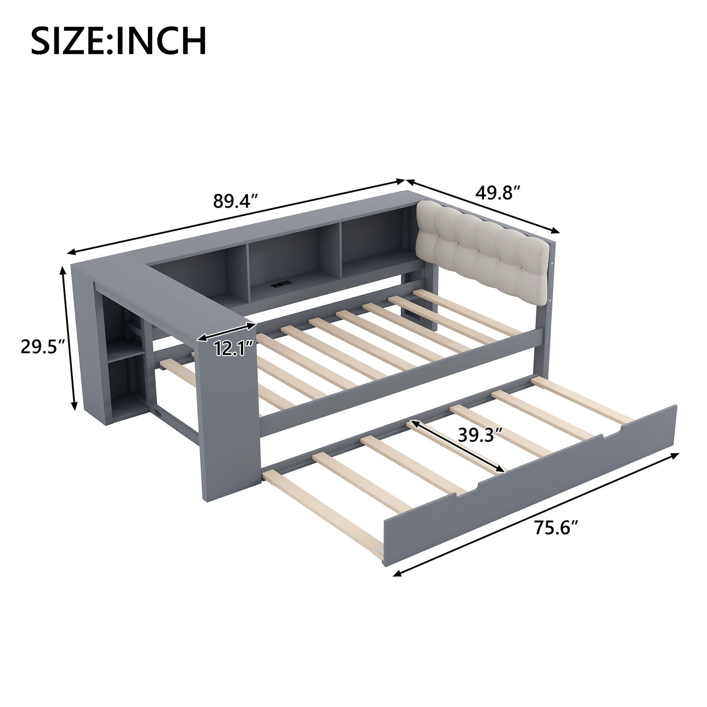 Upholstered Headboard Platform Bed With Storage Shelves, Trundle, Charging Station - The Sleep Loft - Online Mattress Showroom NYC