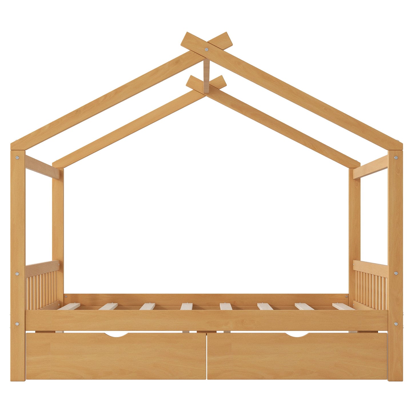 House Style Platform Bed With Headboard, Footboard, 2 Drawers, And Roof Design - The Sleep Loft - Online Mattress Showroom NYC