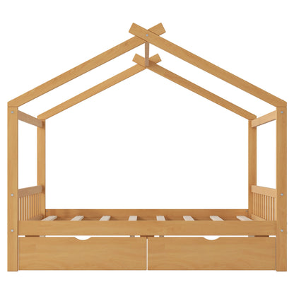 House Style Platform Bed With Headboard, Footboard, 2 Drawers, And Roof Design - The Sleep Loft - Online Mattress Showroom NYC