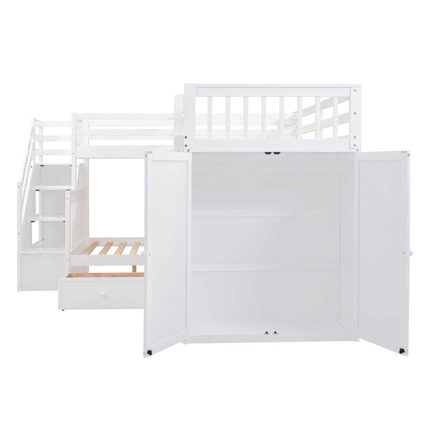 L Shaped Bunk Bed With 3 Drawers, Portable Desk And Wardrobe - The Sleep Loft - Online Mattress Showroom NYC
