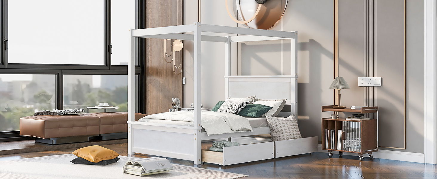 Canopy Platform Bed With Drawers, Support Slats, No Box Spring Needed - The Sleep Loft - Online Mattress Showroom NYC