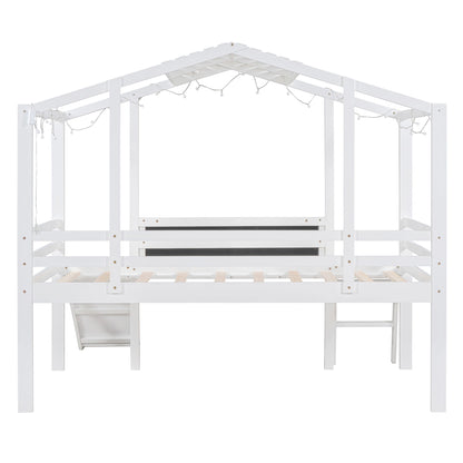 Loft House Bed With Ladder And Slide, With board And Light Strip On The Roof - The Sleep Loft - Online Mattress Showroom NYC