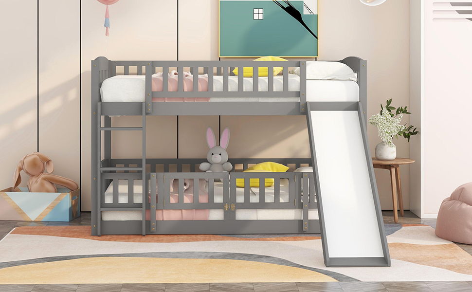Low Bunk Bed With Slide, Fence And Ladder - The Sleep Loft - Online Mattress Showroom NYC