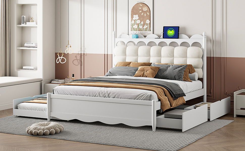 Storage Platform Bed, With 2 Big Drawers, Trundle, One Set Of Sockets & USB Ports - The Sleep Loft - Online Mattress Showroom NYC