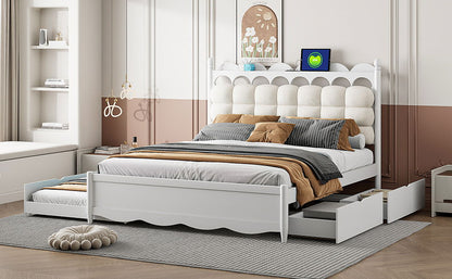Storage Platform Bed, With 2 Big Drawers, Trundle, One Set Of Sockets & USB Ports - The Sleep Loft - Online Mattress Showroom NYC