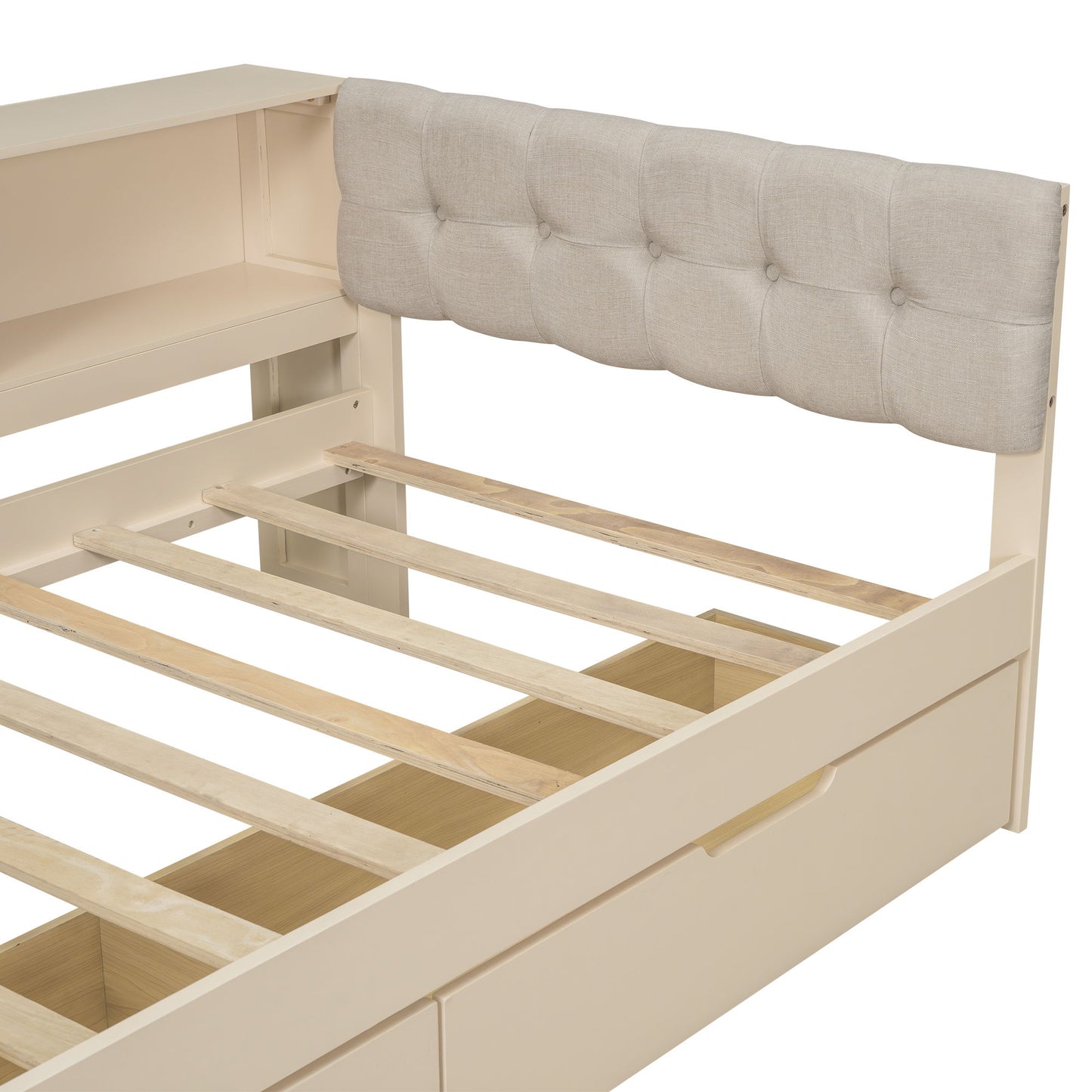 Upholstered Headboard Platform Bed With Storage Shelves, Drawers, Charging Station - The Sleep Loft - Online Mattress Showroom NYC