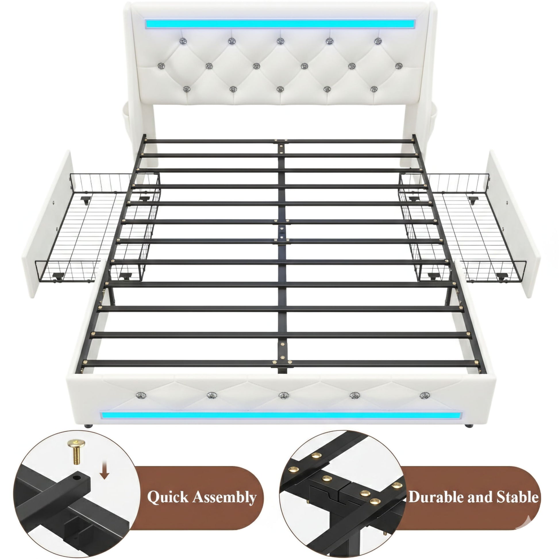 Wingback Upholstered Bed Frame With LED Lights, Charging Station - The Sleep Loft - Online Mattress Showroom NYC