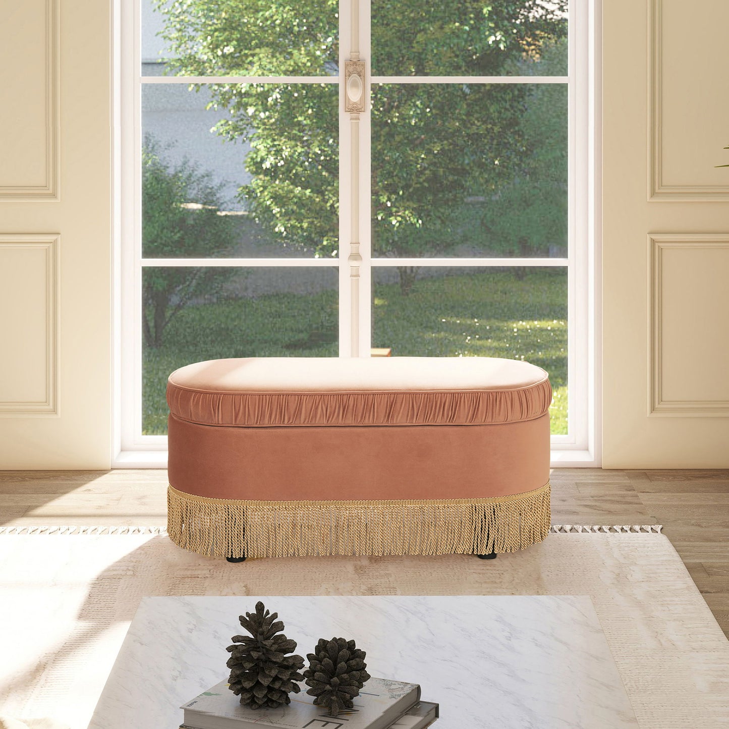 Serena - Contemporary Design Oval Storage Bench Ottoman - The Sleep Loft - Online Mattress Showroom NYC