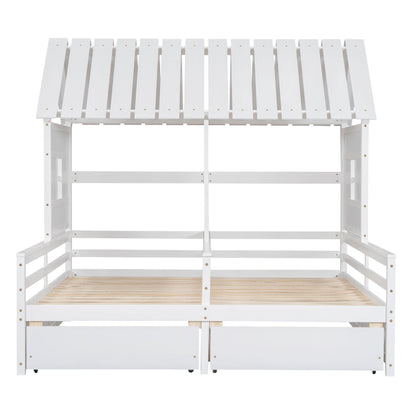 House Platform Beds With 2 Drawers, Side By Side Design - The Sleep Loft - Online Mattress Showroom NYC
