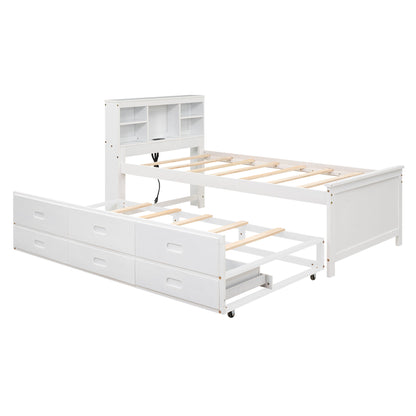 Platform Bed With Storage Headboard, USB, Trundle And 3 Drawers - The Sleep Loft - Online Mattress Showroom NYC