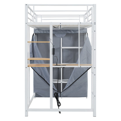 Loft Bed With Desk, Shelves, Power Outlet, LED Light And Wardrobe - The Sleep Loft - Online Mattress Showroom NYC