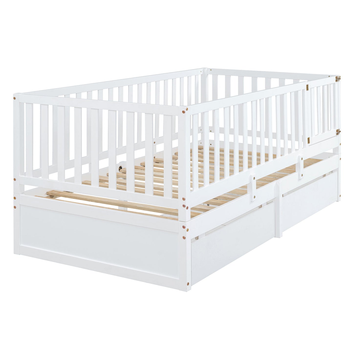 Daybed With Fence Guardrails And 2 Drawers, Split Into Independent Floor Bed & Daybed - The Sleep Loft - Online Mattress Showroom NYC