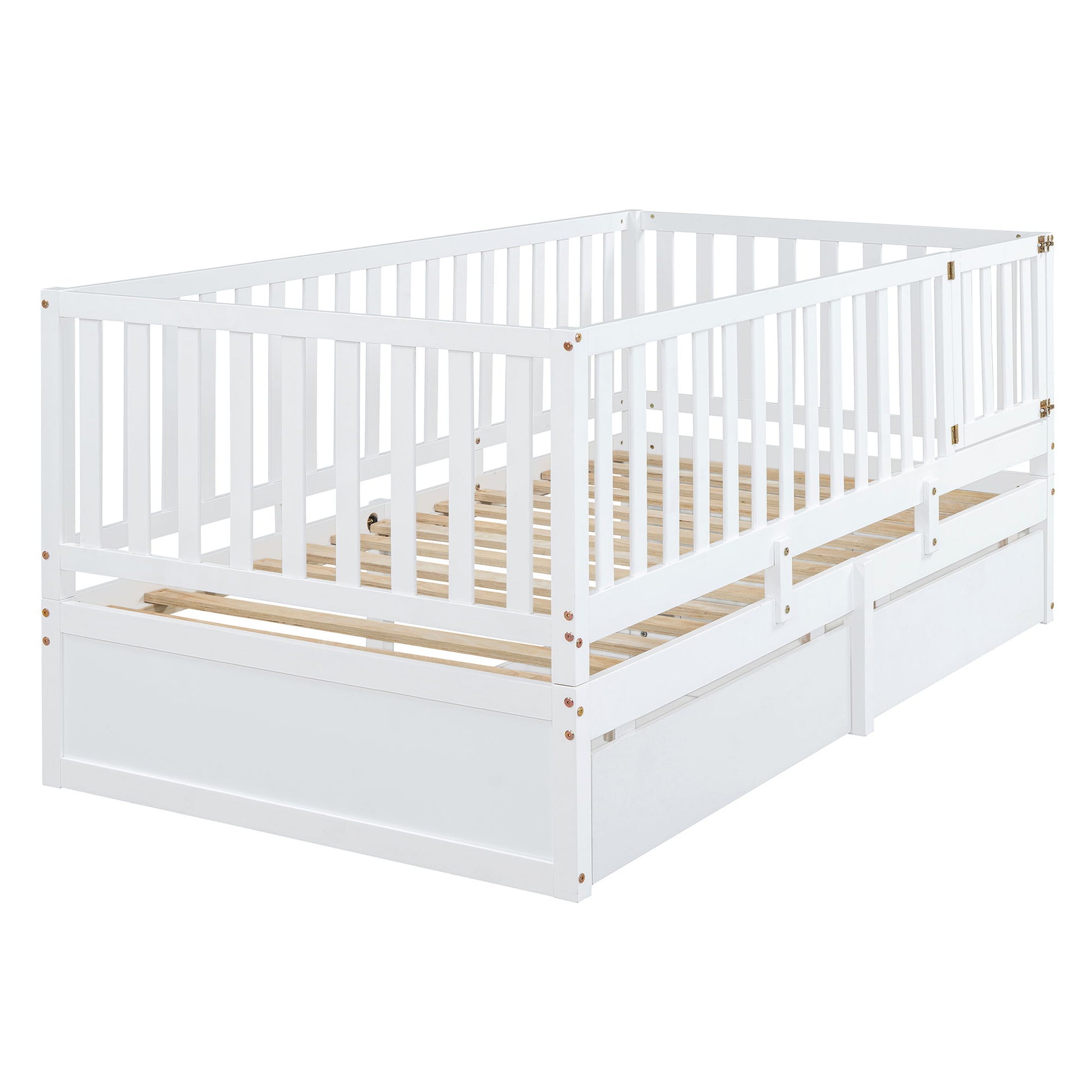 Daybed With Fence Guardrails And 2 Drawers, Split Into Independent Floor Bed & Daybed - The Sleep Loft - Online Mattress Showroom NYC