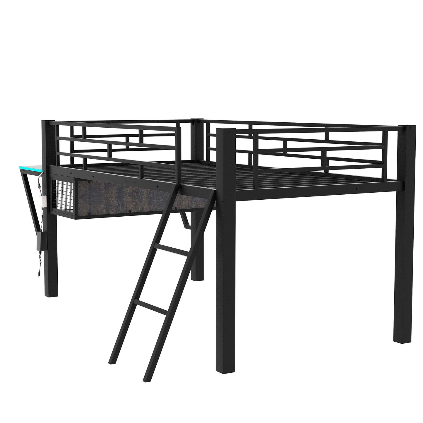 Modern Gaming Mid Loft Bed With Desk And LED Lights - The Sleep Loft - Online Mattress Showroom NYC