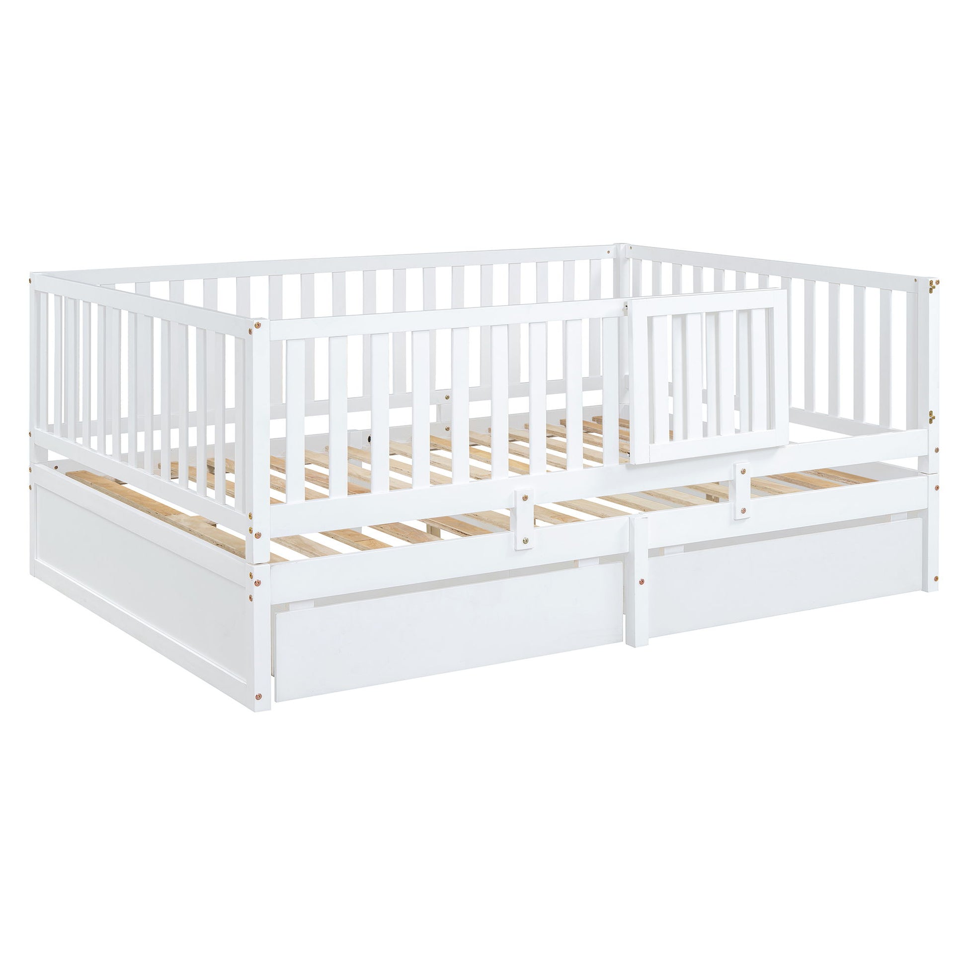 Daybed With Fence Guardrails And 2 Drawers, Split Into Independent Floor Bed & Daybed - The Sleep Loft - Online Mattress Showroom NYC