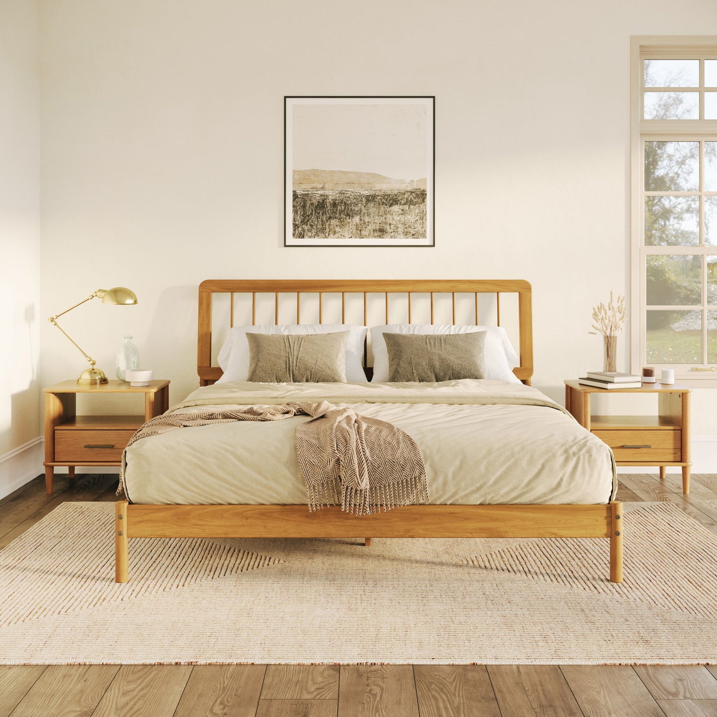 King Spindle Bed Modern - Caramel - The Sleep Loft - Online Mattress Showroom NYC