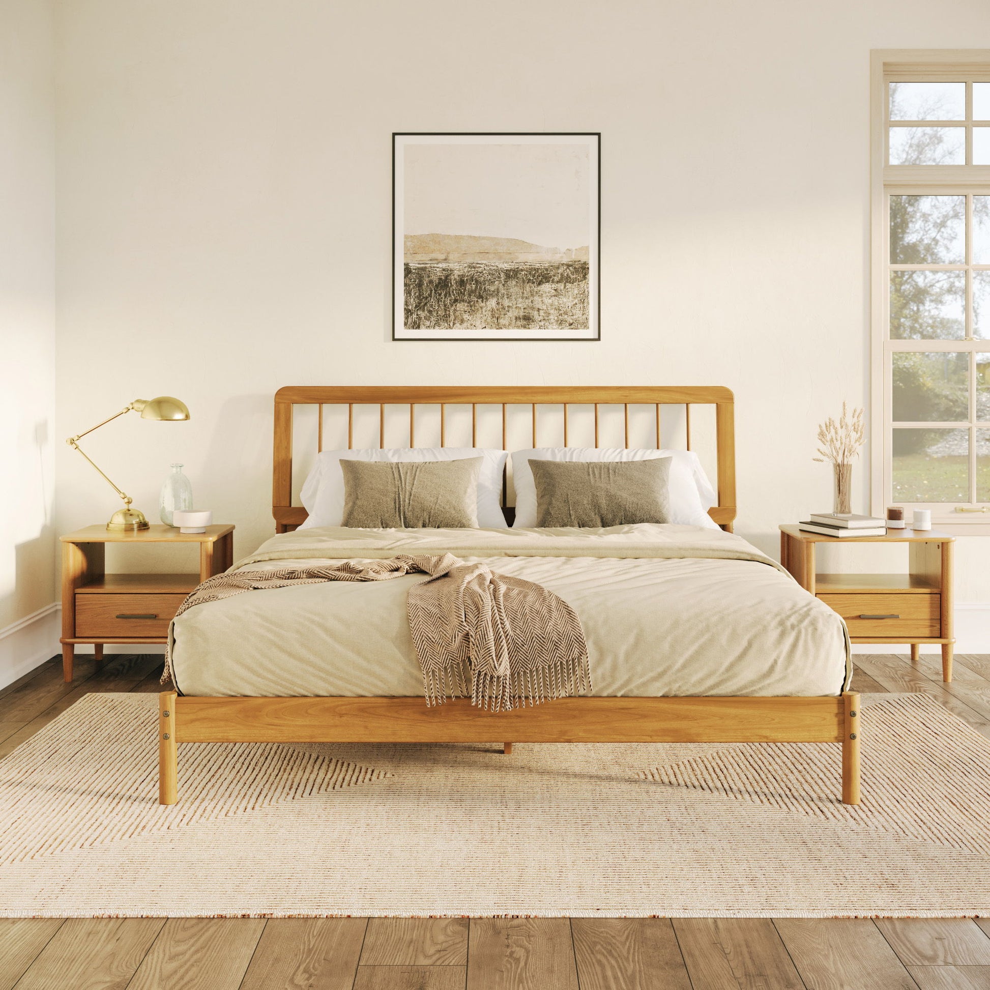 King Spindle Bed Modern - Caramel - The Sleep Loft - Online Mattress Showroom NYC