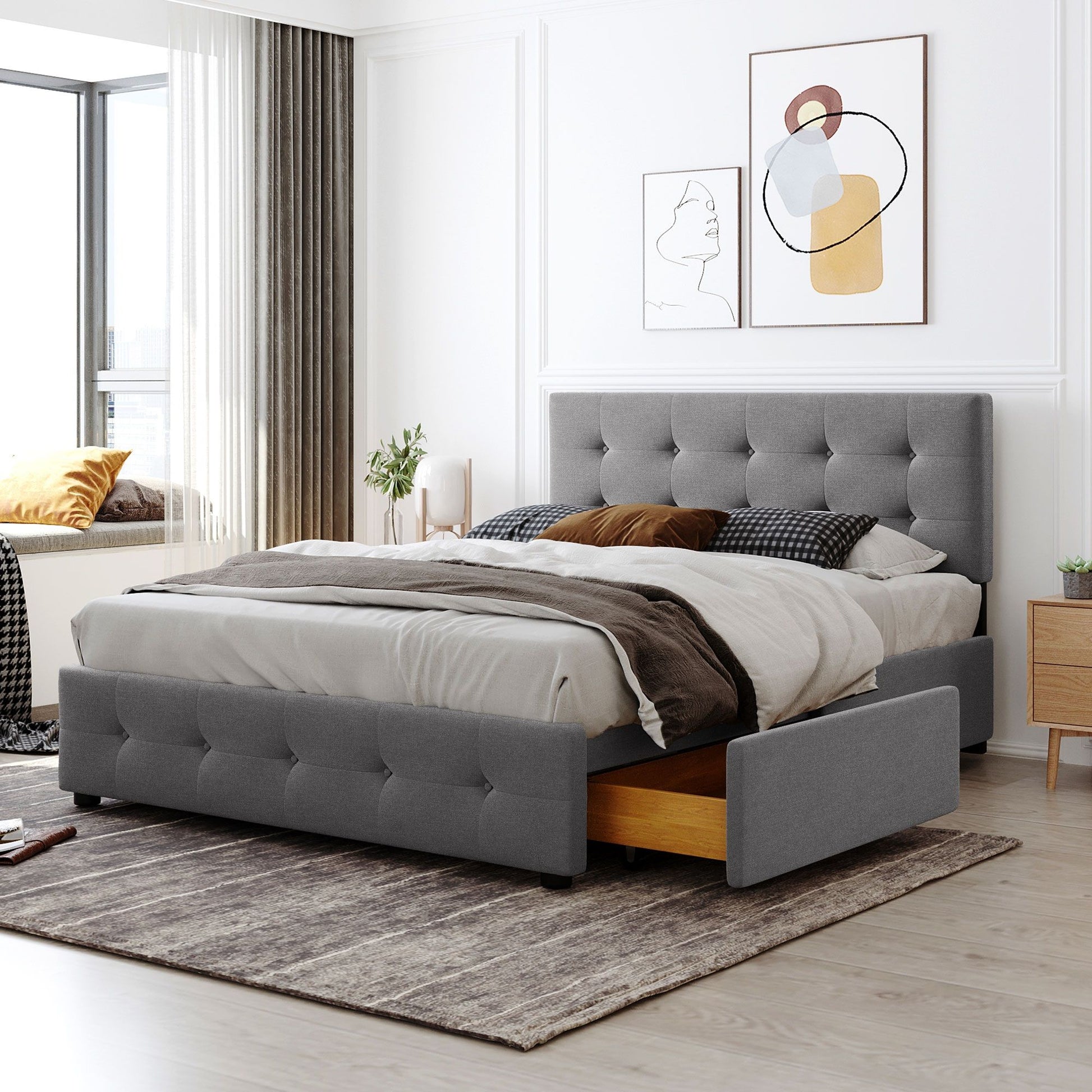 Upholstered Platform Bed With Classic Headboard And Drawers, No Box Spring Needed - The Sleep Loft - Online Mattress Showroom NYC
