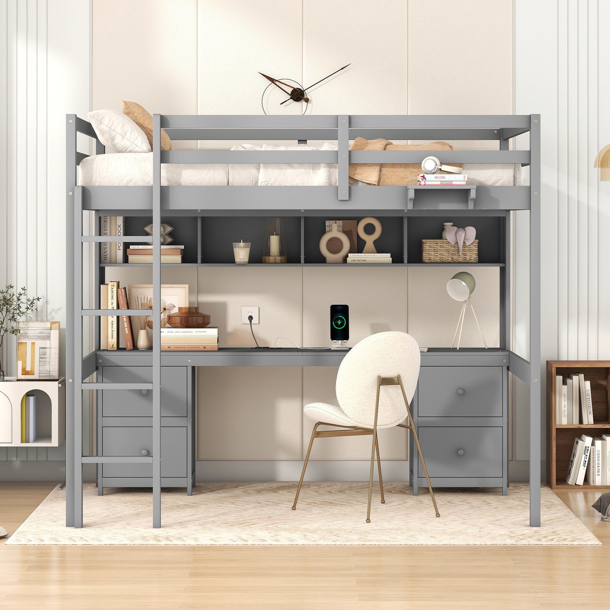Loft Bed With Desk, Cabinets, Drawers, Charging Station And Bedside Tray - The Sleep Loft - Online Mattress Showroom NYC