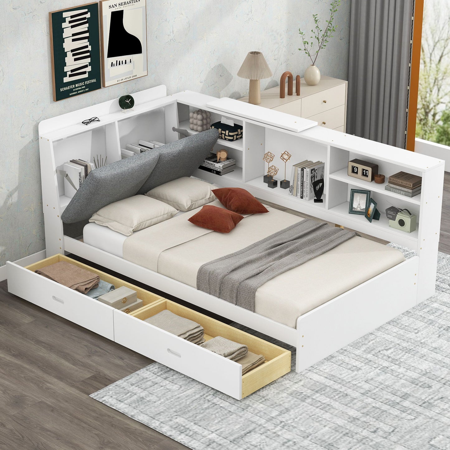 Platform Bed With Storage Headboard, Shelves And 2 Drawers - The Sleep Loft - Online Mattress Showroom NYC
