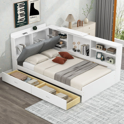 Platform Bed With Storage Headboard, Shelves And 2 Drawers - The Sleep Loft - Online Mattress Showroom NYC
