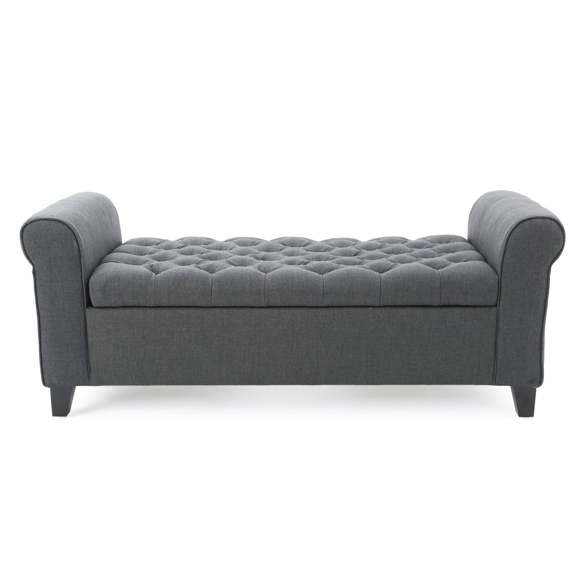 Hayes - Contemporary Armed Storage Bench With Rolled Arms And Button Tufting - The Sleep Loft - Online Mattress Showroom NYC