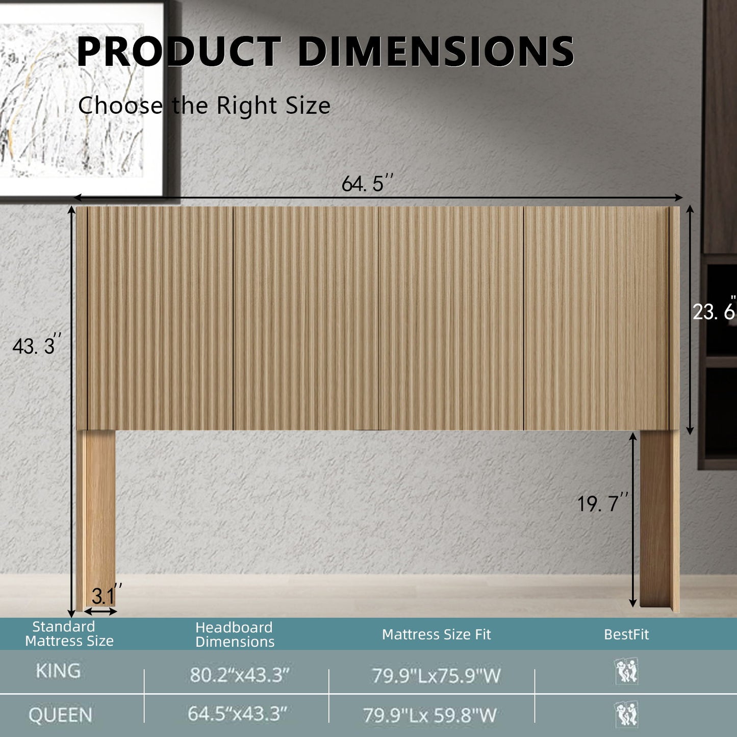 Modern Wide Wall Mounted Fluted Panel Headboard - The Sleep Loft - Online Mattress Showroom NYC
