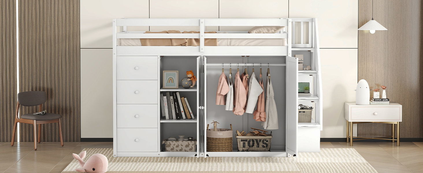 Loft Bed With Built In Wardrobes, Cabinets And Drawers - The Sleep Loft - Online Mattress Showroom NYC