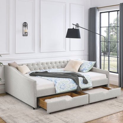 Upholstered Tufted Daybed With Drawers, Waved Arms - The Sleep Loft - Online Mattress Showroom NYC