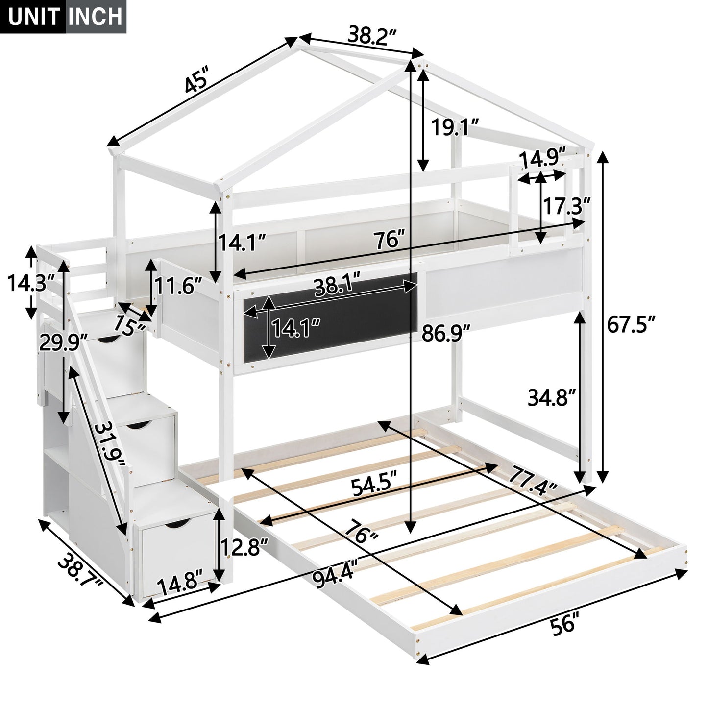 House Style Bunk Bed With Storage Staircase And board - The Sleep Loft - Online Mattress Showroom NYC