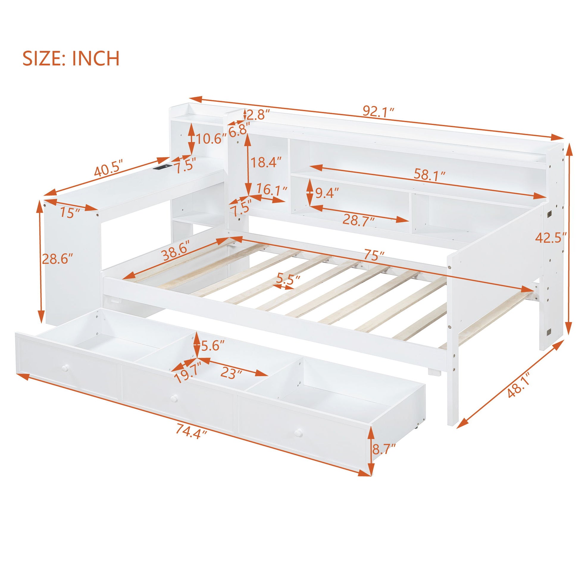 Daybed With 3 Drawers USB Ports And Desk - The Sleep Loft - Online Mattress Showroom NYC