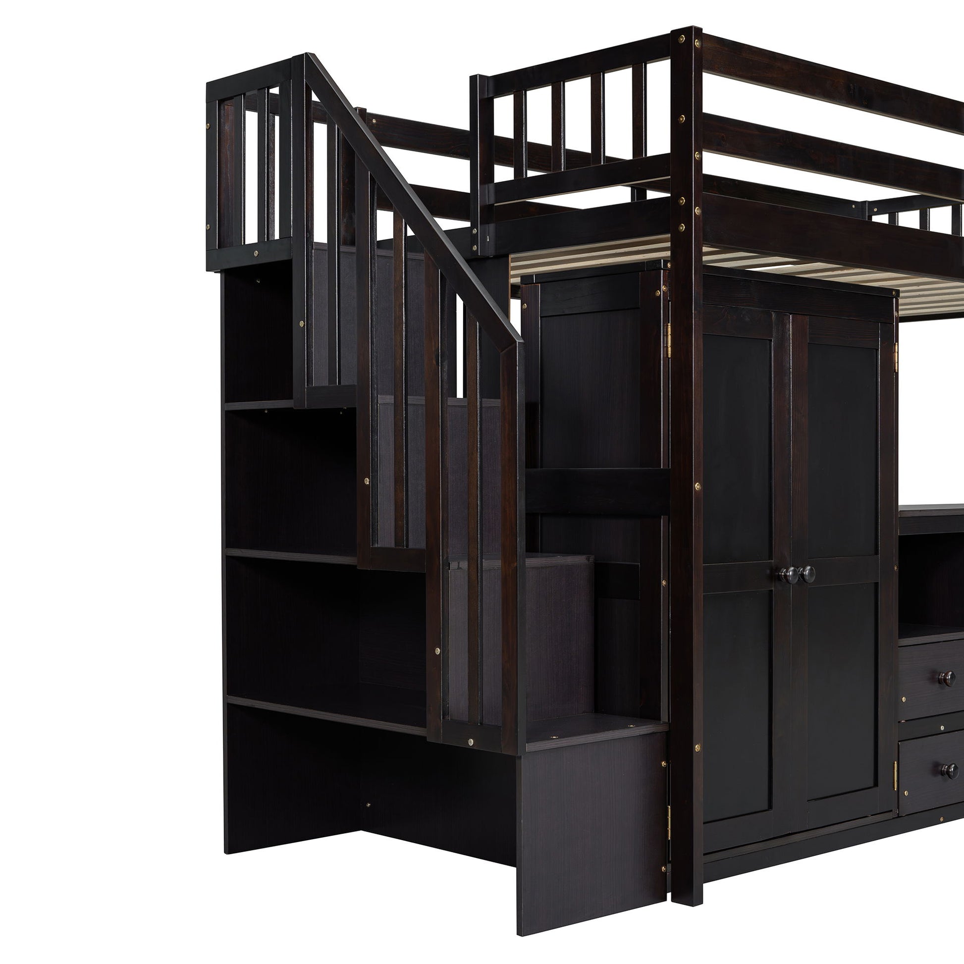 Loft Bed With Stairs, Bookshelf, Drawers, Desk & Wardrobe, Space Saving Multifunctional Furniture - The Sleep Loft - Online Mattress Showroom NYC