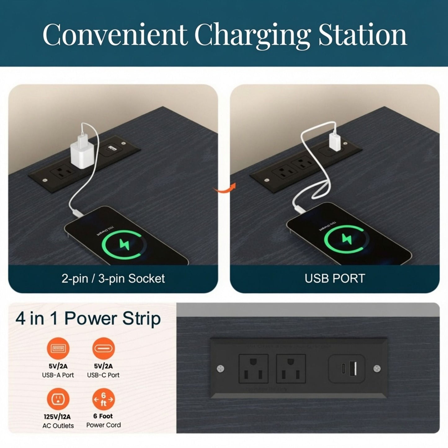 Nightstand With Charging Station & Storage