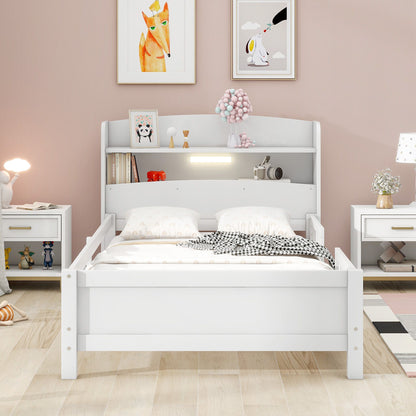 Wood Platform Bed With Built In LED Light, Storage Headboard And Guardrail - The Sleep Loft - Online Mattress Showroom NYC