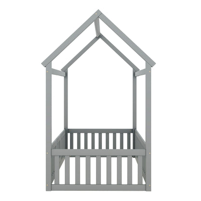 Wood House Bed With Fence And Door - The Sleep Loft - Online Mattress Showroom NYC