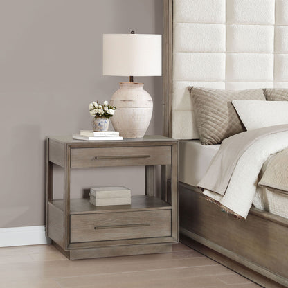 Prescott - 2 Drawers Nightstand With Open Shelf - Taupe - The Sleep Loft - Online Mattress Showroom NYC
