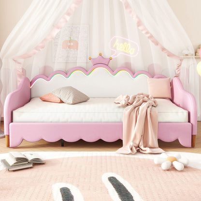 Extending Daybed With LED Lights, Modern Upholstered Princess Daybed With Crown Headboard - The Sleep Loft - Online Mattress Showroom NYC