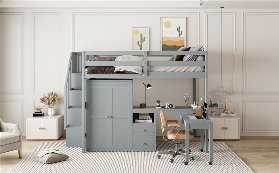 Loft Bed With Stairs, Bookshelf, Drawers, Desk & Wardrobe, Space Saving Multifunctional Furniture - The Sleep Loft - Online Mattress Showroom NYC