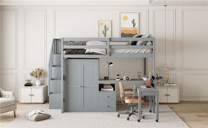 Loft Bed With Stairs, Bookshelf, Drawers, Desk & Wardrobe, Space Saving Multifunctional Furniture - The Sleep Loft - Online Mattress Showroom NYC