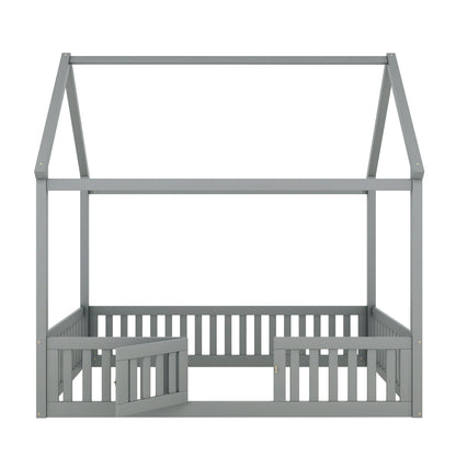 Wood House Bed With Fence And Door - The Sleep Loft - Online Mattress Showroom NYC