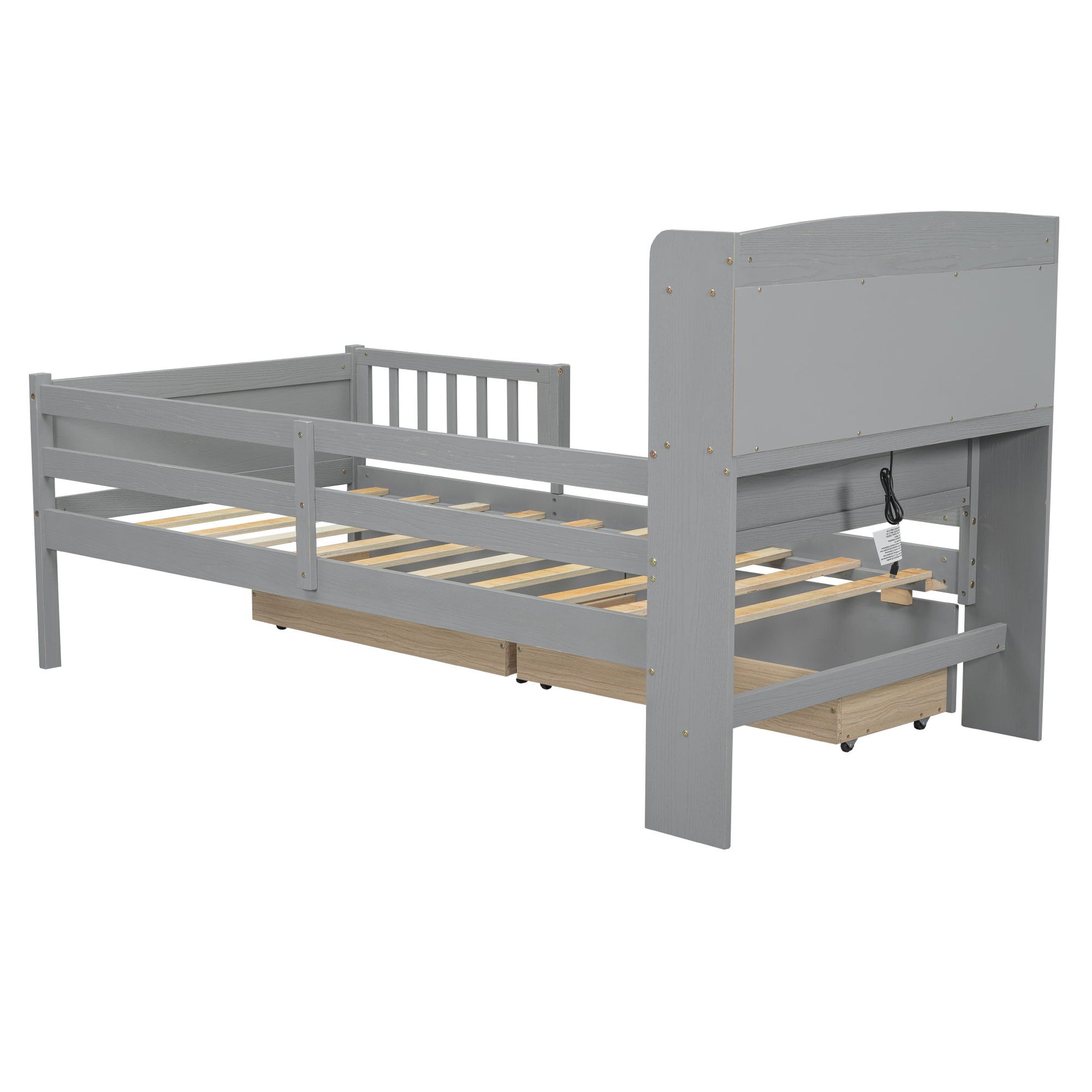 Platform Bed With LED Light, Multi Functional Headboard, Guardrail And 2 Drawers - The Sleep Loft - Online Mattress Showroom NYC