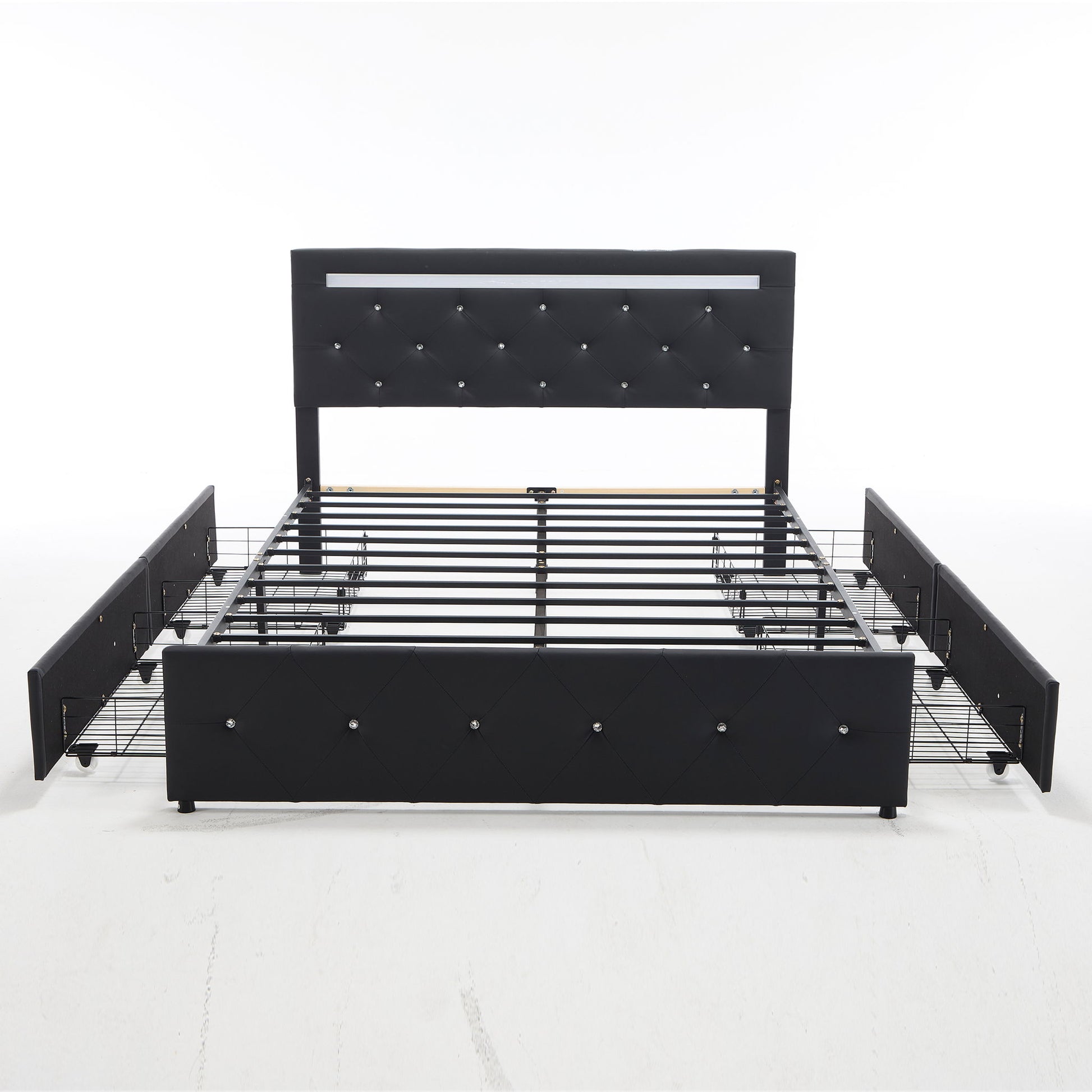 Upholstered Bed Frame With LED Lights, 4 Storage Drawers, Charging Station - The Sleep Loft - Online Mattress Showroom NYC
