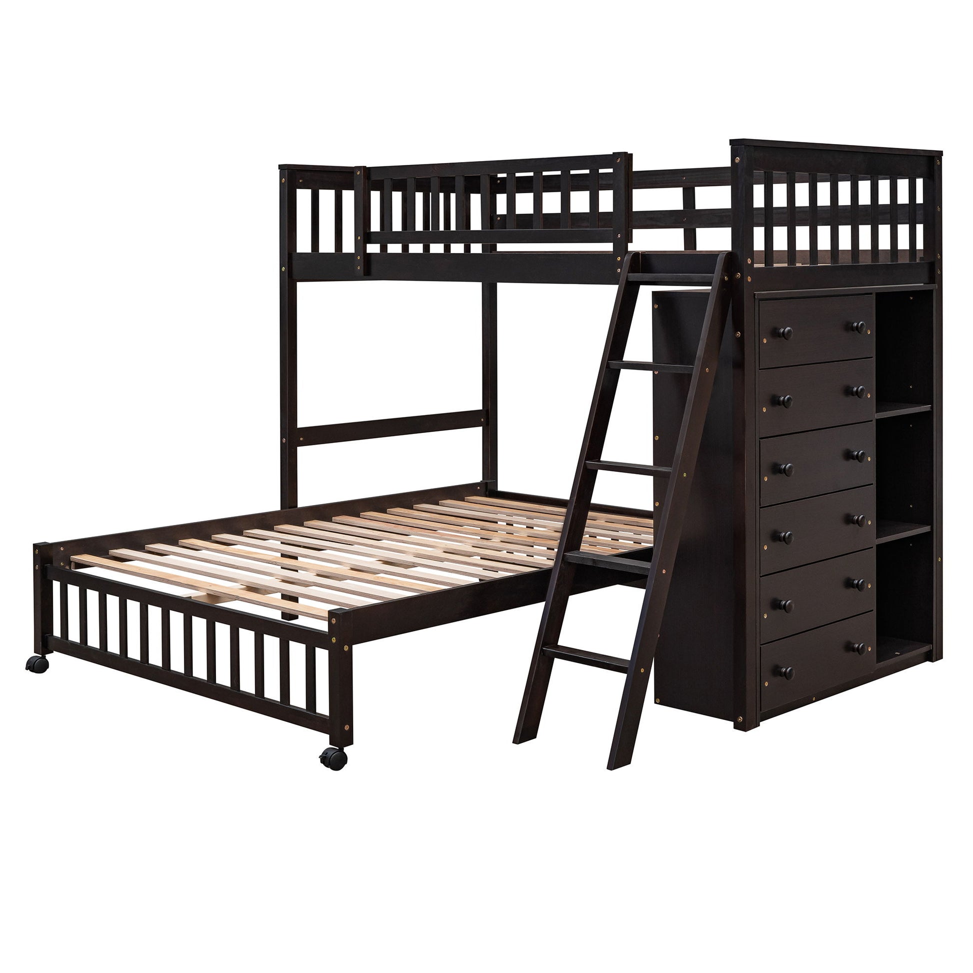 Bunk Bed With 6 Drawers And Flexible Shelves, Bottom Bed With Wheels - The Sleep Loft - Online Mattress Showroom NYC