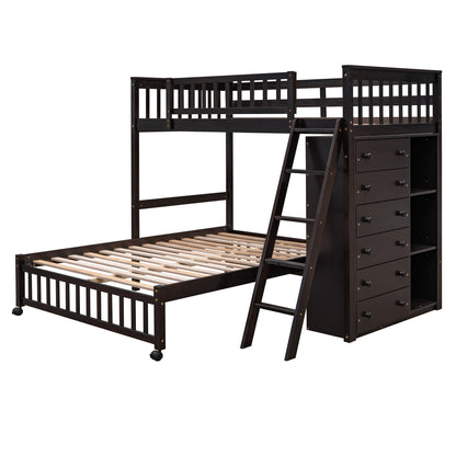 Bunk Bed With 6 Drawers And Flexible Shelves, Bottom Bed With Wheels - The Sleep Loft - Online Mattress Showroom NYC