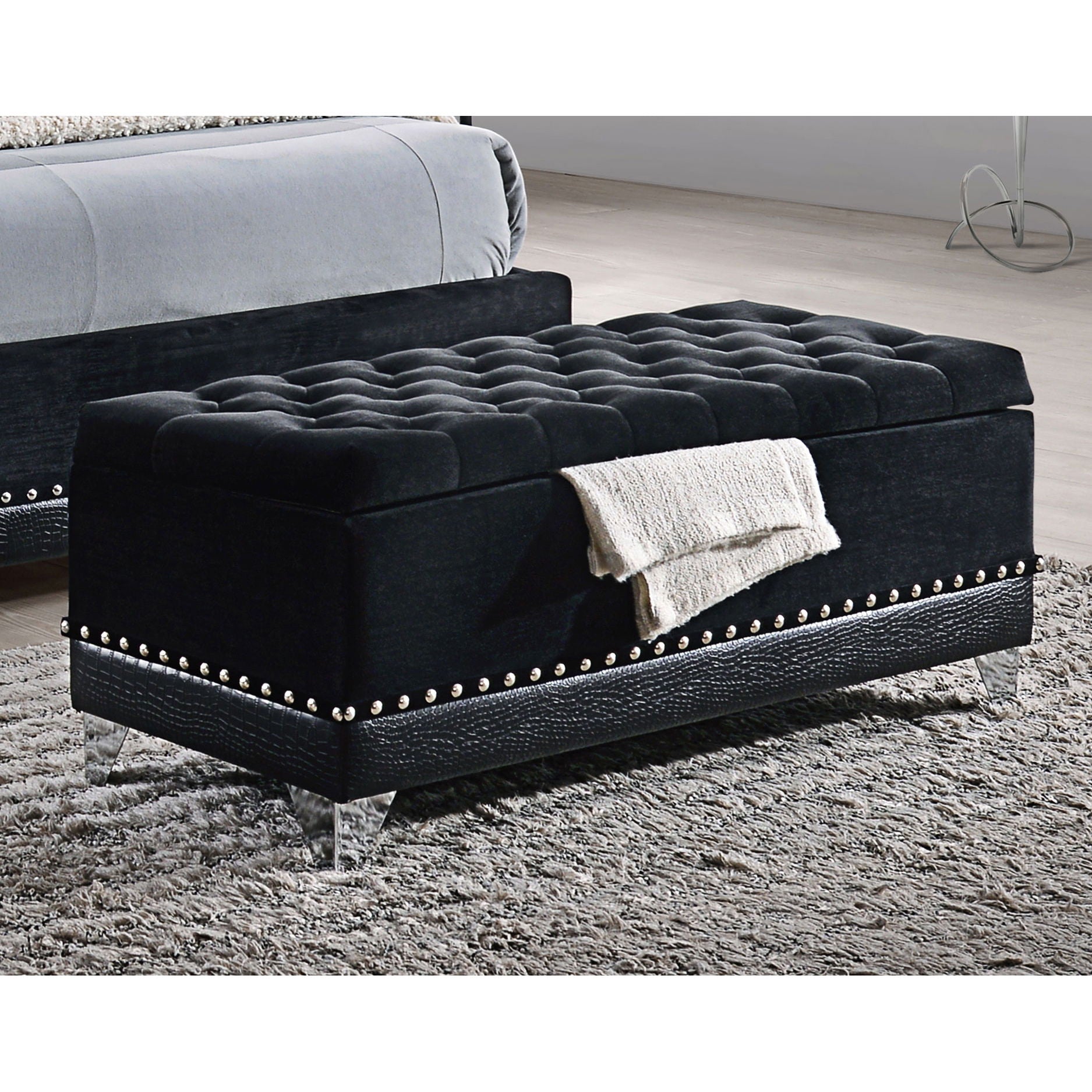 Tufted Trunk With Nailhead Trim Storage Solution - Black - The Sleep Loft - Online Mattress Showroom NYC