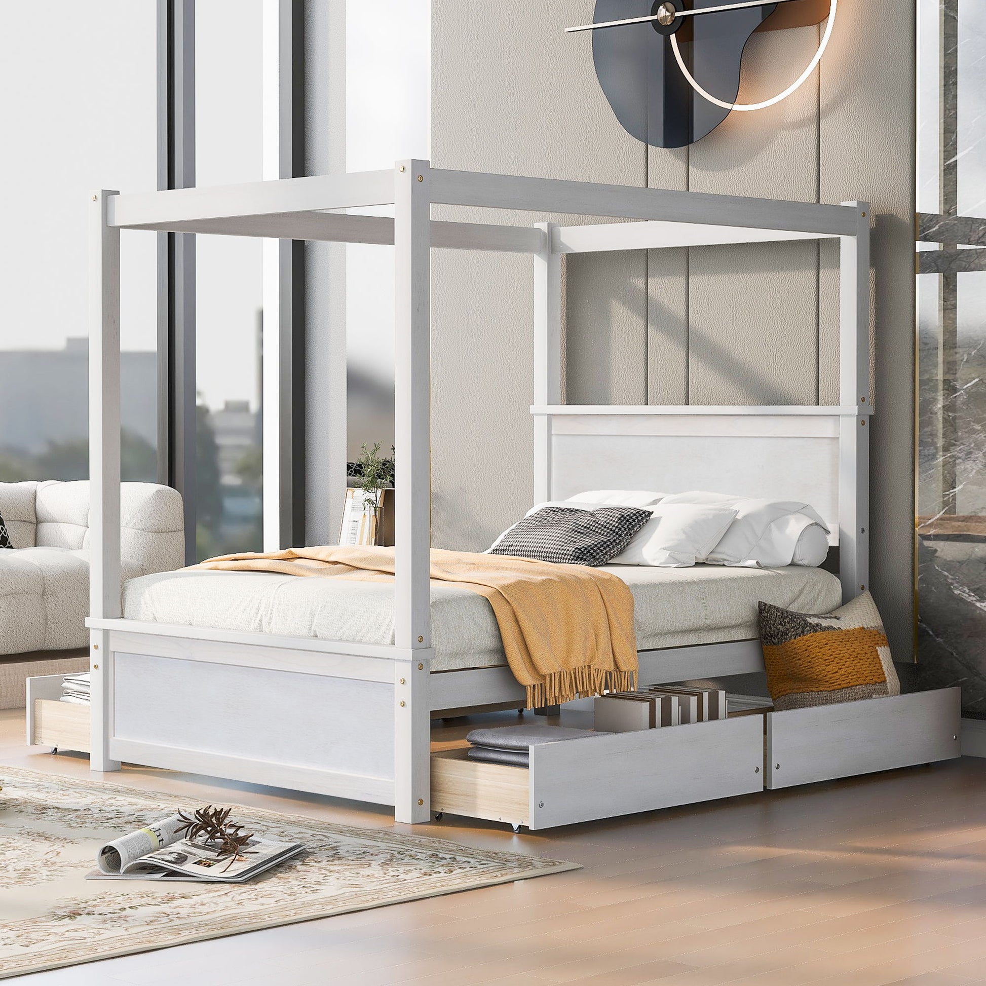 Canopy Platform Bed With Drawers, Support Slats, No Box Spring Needed - The Sleep Loft - Online Mattress Showroom NYC