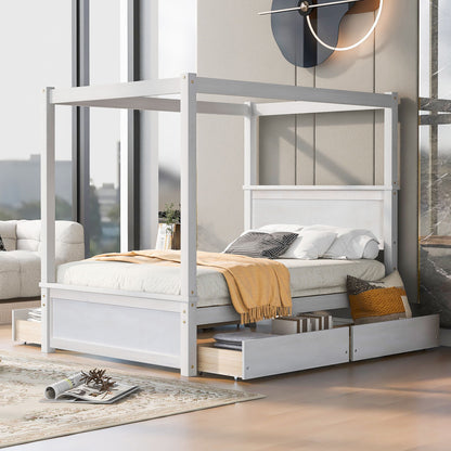 Canopy Platform Bed With Drawers, Support Slats, No Box Spring Needed - The Sleep Loft - Online Mattress Showroom NYC