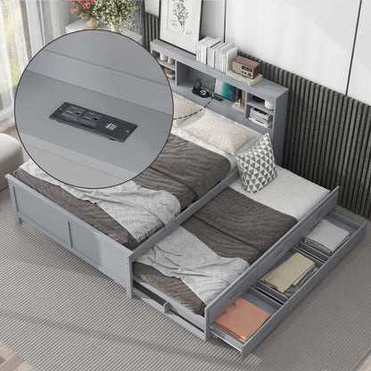 Platform Bed With Storage Headboard, USB, Trundle And 3 Drawers - The Sleep Loft - Online Mattress Showroom NYC