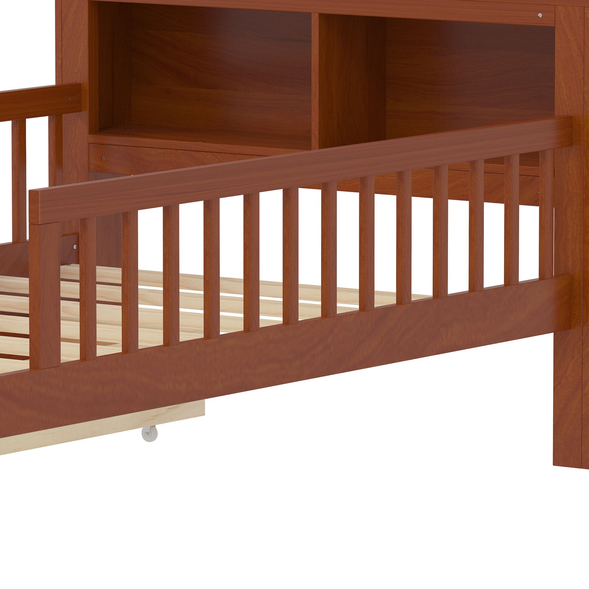 Bed With Headboard Storage Rack, 2 Under Bed Drawers, 3 Side Guardrails For Safety - The Sleep Loft - Online Mattress Showroom NYC